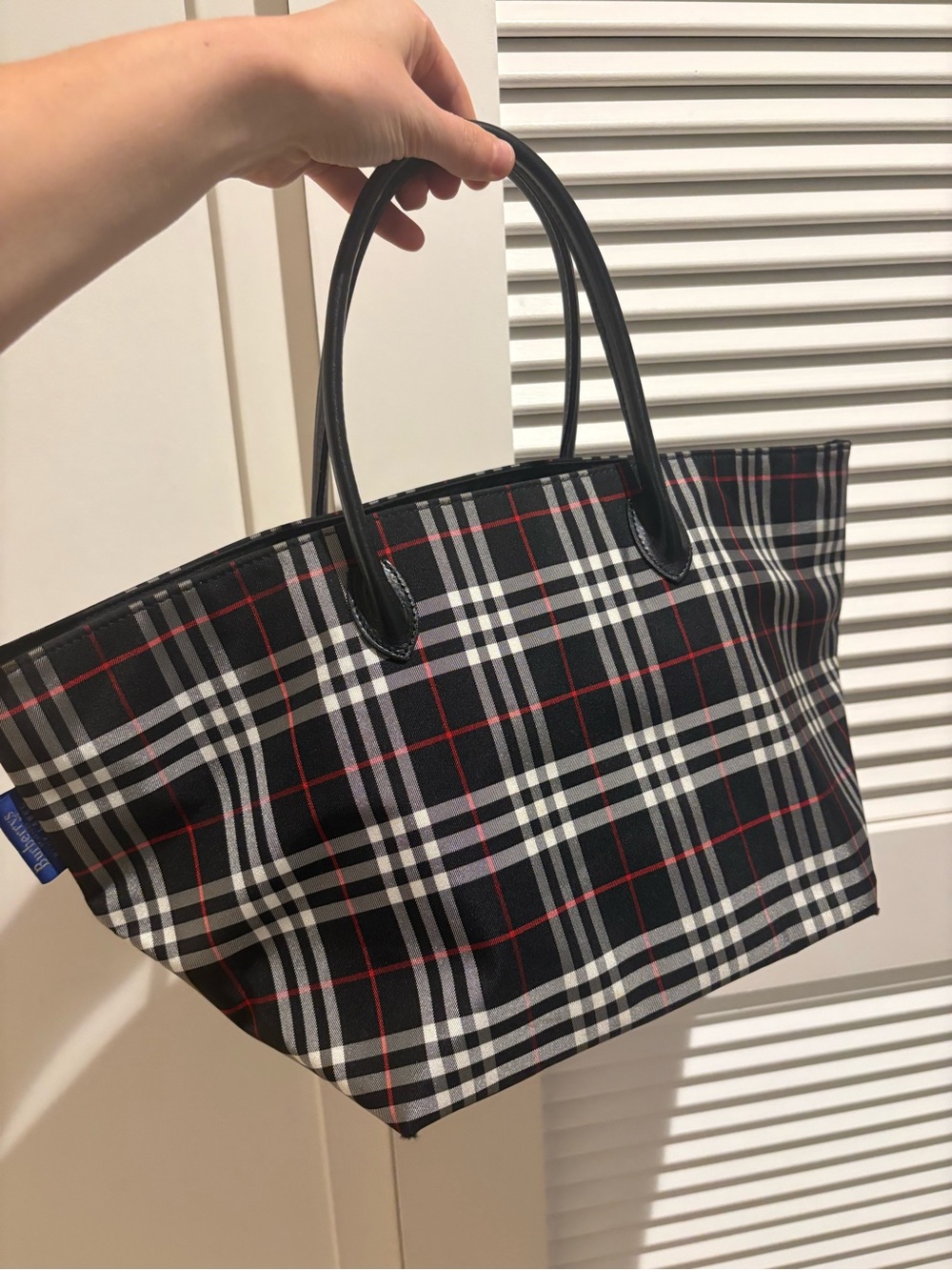 Burberry Black Plaid Tote with Red and White Check